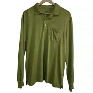Land’s End Long Sleeve Polo Solid Traditional Army Green | Size XL
